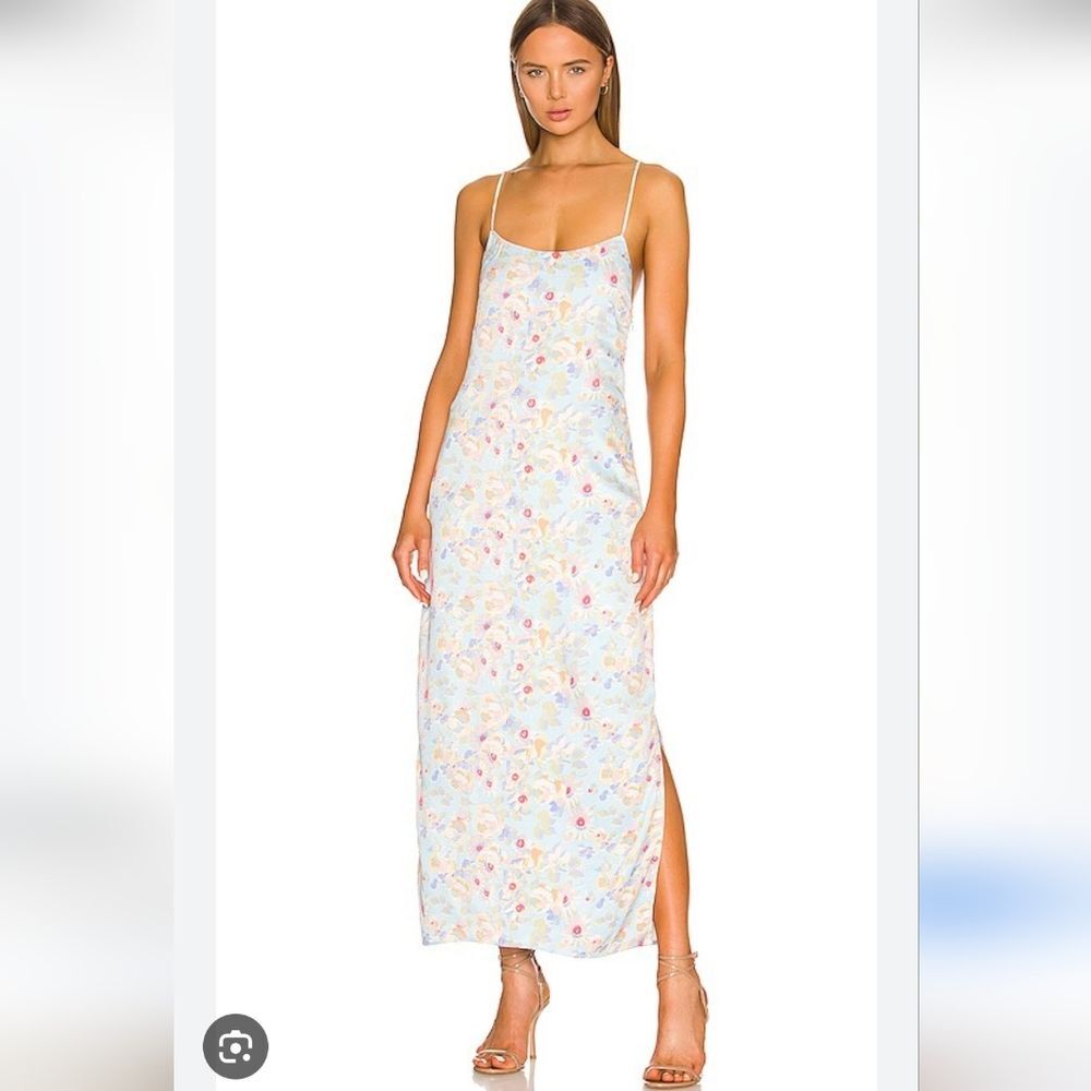 Something Navy Blue Floral Halter Silky Maxi Slip Dress Size XS